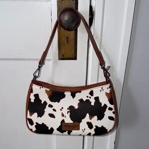 Wrangler Cow Print Shoulder Bag in Brown and White